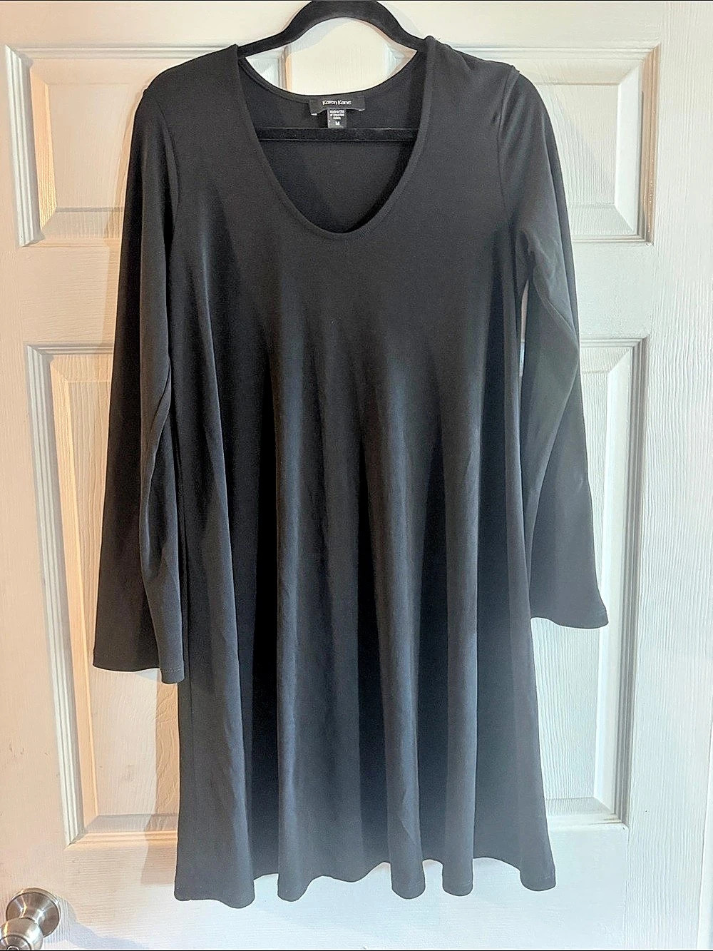 Karen Kane Long Sleeve Swing Dress Women's Midi Dress Black Medium